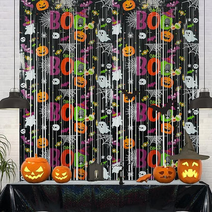 Boo Theme Streamers Party Backdrop - GREATRIL Halloween Decorations Backdrop for Wall Doorway Birthdays - 2 Packs
