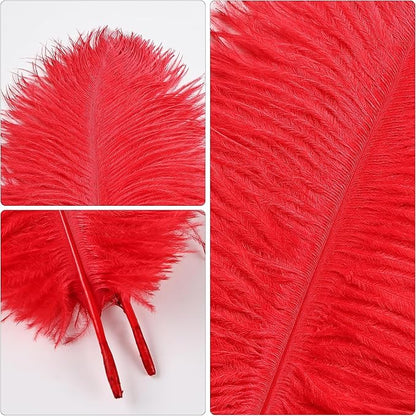 THARAHT Red Ostrich Feathers 24pcs Natural Bulk 10-12Inch 25cm-30cm for Crafts Wedding Party Centerpieces Halloween and Home Decoration Feathers