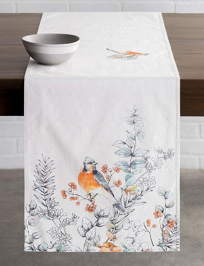 Maison d' Hermine Table Runner 100% Cotton Double Layer Table Runners 72 inches Long for Thanksgiving Christmas Decorations Home Kitchen Dining Party Wedding (Whitish Shabby Chique, 14.5" x 72")