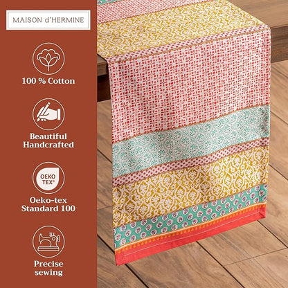 Maison d' Hermine Table Runner 100% Cotton Single Layer Table Runners 72 inches Long Decorative for Home Kitchen Dining Party Baby Shower Wedding Bridal Shower Spring Summer (Provence, 14.50" x 72")