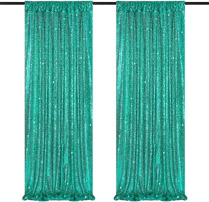 Mermaid Sequin Photo Backdrop Decor: Lake Green Glitter Background 2 Panels 2FT x 8FT for Ocean Party Baby Shower