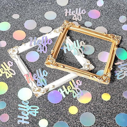 40th Birthday Confetti for Table Iridescent Birthday Party Decorations for Her Circle Dots Hello 40 Women Forty Years Old Birthday Table Scatters Decor Anniversary Party Supplies 300PC