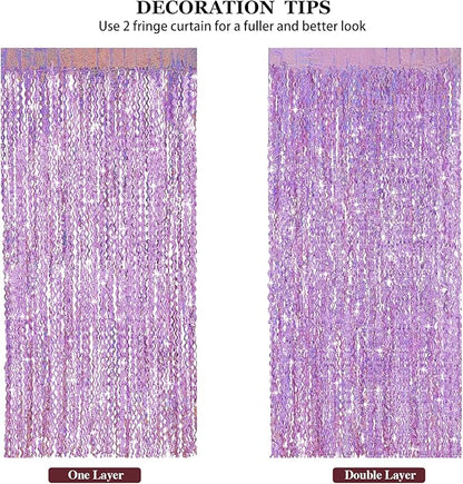 4 Pack Pink Tinsel Curtain Party Backdrop - CYLMFC 3.3 ft x 6.6 ft Sparkle Wavy Foil Fringe Backdrop Curtain for Party Decorations Girls Birthday Bachelorette Party Decor Supplies Photobooth Props