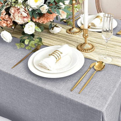 Fitable Faux Linen Tablecloths for Rectangle Tables: Water & Stain Resistant Farmhouse Table Cloth, Washable Burlap Textured Table Covers for Kitchen Dining Party(2 Pack, 60x102 Inch, Light Grey)