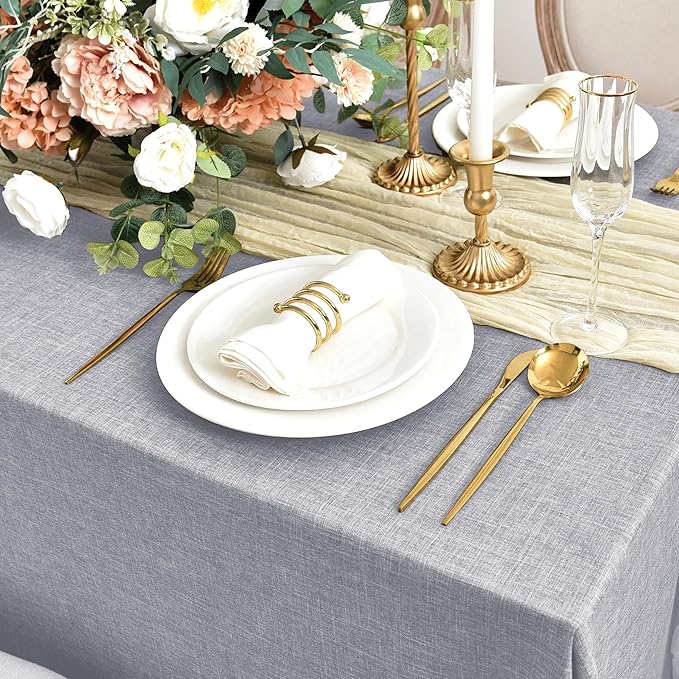 Fitable Faux Linen Tablecloths for Rectangle Tables: Water & Stain Resistant Farmhouse Table Cloth, Washable Burlap Textured Table Covers for Kitchen Dining Party(2 Pack, 52x70 Inch, Light Grey)