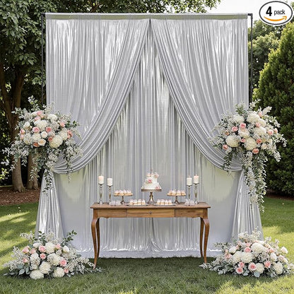 Outpain Thick 20 ft x 10 ft Silver Sequin Backdrop Curtain for Parties, Wrinkle Free Glitter Photo Backdrop Drapes 4 Panels 5x10ft Silver Back Drop Cloth for Wedding Christmas Photography Background