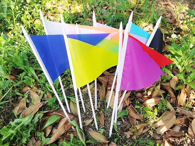 12 Pack Yellow Pennant Flags Small Mini Hand Held Solid Color Pennant On Sticks Flags with 12.6"Solid Pole & Spear Top,Party Events Celebration,School,Grand Opening,Kids Birthday,Sports Clubs,Flower Pot