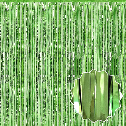 6 Pack Light Green Foil Fringe Curtains Backdrop, 3.28 x 8.2 Ft Metallic Streamers Tinsel Curtains Background for Photo Booth, Birthday, Weddings, Carnivals, Graduation, Themed Party Decorations