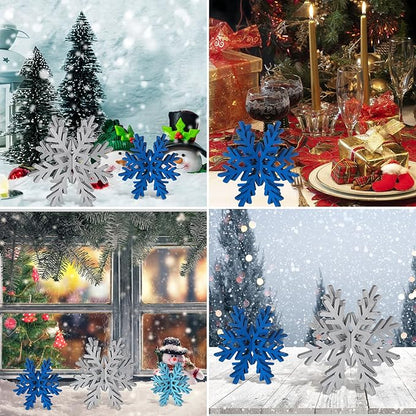 Bucherry 12 Pcs Wooden Snowflake Table Decor 3D Snowflake Tabletop Signs and Centerpiece for Christmas Xmas Winter Wonderland Decorations Home Party(Silver)