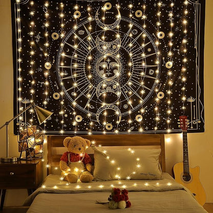 Meonum Curtain Tapestry Backdrop String Lights, Each 13 Strings 6.6 x 5 ft Tapestry Fairy String Light, 8 Modes Window Wall Hanging Light Strings for Bedroom Christmas Curtain Decor(1 Pack)
