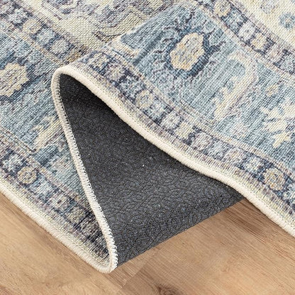 Bloom Rugs Washable Non-Slip 5' x 7' Rug - Blue/Beige Traditional Oriental Area Rug for Living Room, Bedroom, Dining Room, and Kitchen - Exact Size: 5' x 7'
