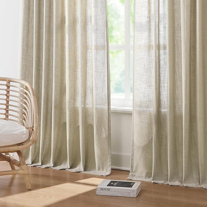 Vision Home Sand Pinch Pleated Semi Sheer Curtains Textured Linen Blended Light Filtering Window Curtains 120 inch for Living Room Bedroom Pinch Pleat Drapes with Hooks 10ft 2 Panels 40" Wx120 L