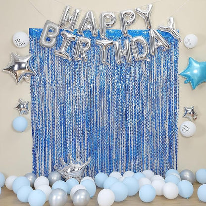 4 Pack Navy Blue Wavy Foil Fringe Curtains Party Decorations - 3.3 ft x 6.6 ft Streamer Tinsel Curtain Party Photo Backdrops for Birthday Party