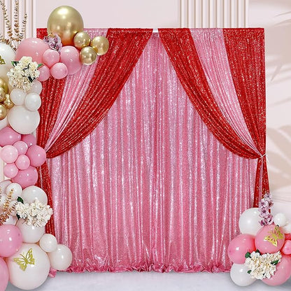 Sequin Backdrop 8ft x 8ft Blush Pink Glitter Backdrop Curtains Glitter Background for Baby Shower Wedding Party Decorations