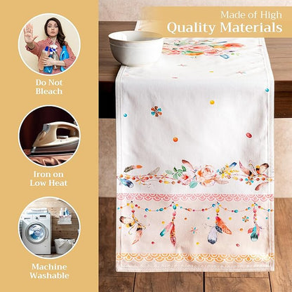 Maison d' Hermine Table Runner 100% Cotton Double Layer Table Runners 72 inches Long Decorative for Home Kitchen Dining Party Wedding Bridal Shower Spring Summer (Ibiza - Beige, 14.50" x 72")