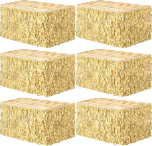 Fovths 6 Packs Luau Grass Table Skirt Fringe Straw Grass Skirt 108 x 30 Inch Hibiscus Hawaiian Table Skirts Rectangle Tropical Luau Party Decorations for Hawaiian Luau Decorations
