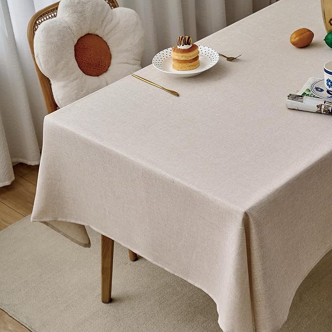 NLMUVW Linen Tablecloth Rectangle, Rustic Textured Table Cloth Water Resistant Farmhouse Table Cover for Kitchen Dining Party Coffee, Oatmeal, 54x96 Inch