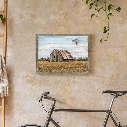 Rustic Life Wooden Wall Art: Rural House in the middle of Straw Artwork Wooden Painting with Framed for Bedrooms (12'' x 16'' x 1 Panel)