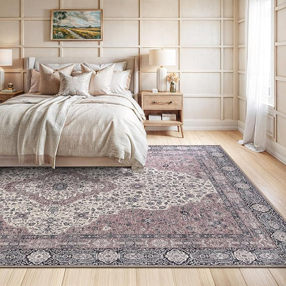 Bloom Rugs Washable Non-Slip 9' x 12' Rug - Cream/Green Traditional Medallion Area Rug for Living Room, Bedroom, Dining Room, and Kitchen - Exact Size: 9' x 12'