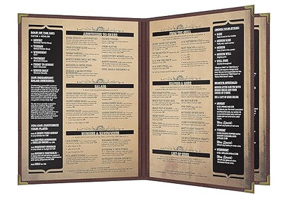 Goodsmart Pajco Style Restaurant Menu Covers – Pack of 10, Side-Loading Menu Holders, Single Stitched Edge, Clear Vinyl Menu Sleeves, Leatherette Trim, Gold Corners, Burgundy, 4 View (8.5" x 11")