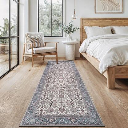 Bloom Rugs Washable Non-Slip 10 ft Runner - Teal/Blue/Beige Traditional Oriental Runner for Entryway, Hallway, Bathroom, and Kitchen - Exact Size: 2.5' x 10'