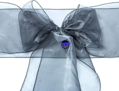 MDS Pack of 25 PCS Organza Chair Sashes Wider Dining Chair Bows Ribbon Tie Back for Wedding Party Birthday Bridal Shower Reception Event Banquet Home Chair Cover Decoration - Silver Gray