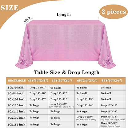 Fitable 2 Pack Pink Sequin Tablecloth for Parties 90x132 Inch - Sparkle Glitter Table Cloth Laser Rectangle Overlay for Wedding Baby Shower Ceremony Birthday Holiday Banquet