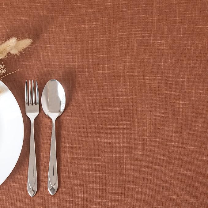 maxmill Lux Faux Linen Table Cloth with Slubby Texture Wrinkle Resistant Anti-Shrink Soft Fall Tablecloth for Kitchen Dining Tabletop for Thanksgiving Parties Rectangle 60 x 140 Inch Rust