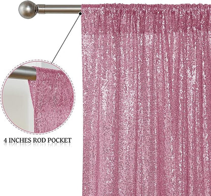 Sugargirl Pink Sequin Backdrop Curtain 4 Panels 2FTx8FT Glitter Pink Background Drapes Sparkle Photography Backdrop for Party Wedding Birthday Wall Decoration