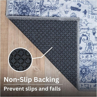 Bloom Rugs Washable Non-Slip 8' x 10' Rug - Gray/Blue Traditional Medallion Area Rug for Living Room, Bedroom, Dining Room, and Kitchen - Exact Size: 8' x 10'