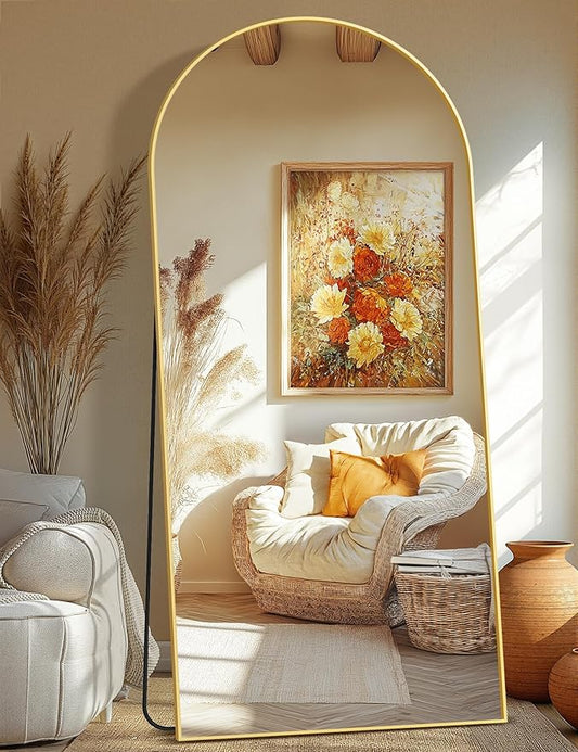 Full Length Arched Mirror, 75"x35" Standing Floor Full Body Mirror for Wall with Aluminum Alloy Frame for Bedroom, Living Room, Dressing Room(Gold)