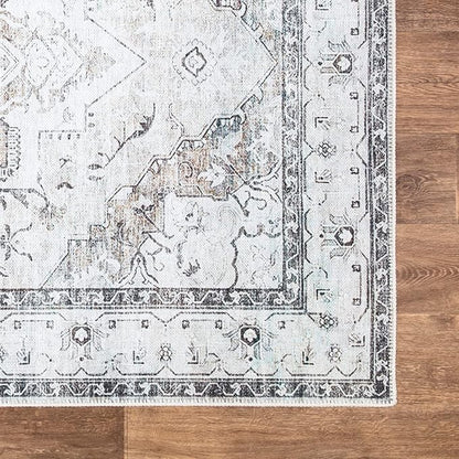 Bloom Rugs Washable Non-Slip 8' x 10' Rug - Brown/Beige/Charcoal Traditional Area Rug for Living Room, Bedroom, Dining Room, and Kitchen - Exact Size: 8' x 10'