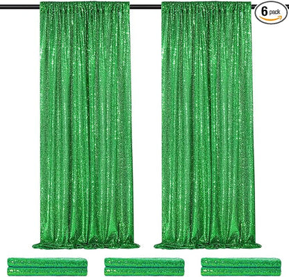 Sequin Backdrop Curtains 6 Packs 2ftx8ft Green Photo Background Drapes for Christmas Decoration Party Baby Shower
