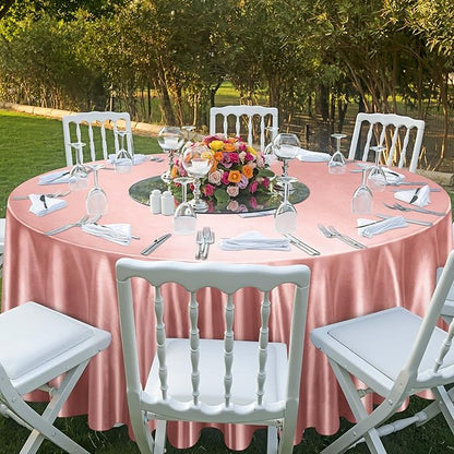 Ruisita 120 Inches Round Satin Tablecloths Rose Gold Overlay Round Satin Table Cover Bright Silk Tablecloth Smooth Fabric Tablecloth for Wedding Banquet Table Decoration