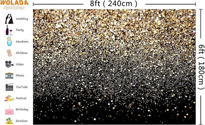 WOLADA Black and Gold Backdrop Golden Glitter Backdrop for Photography Wedding Birthday Baby Shower Party Photo Studio 8x6FT 11176