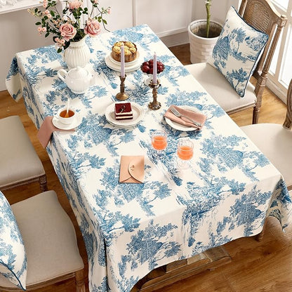 patdrea Designer Vintage Cyan Tablecloth for Rectangle Table,Linen Ancient Castle and Manor Pattern Tablecloths,Table Cover Decor for Kitchen Dining Christmas,Thanksgiving,55"x87"-Lucerne a