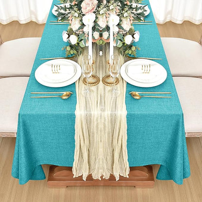 Fitable Faux Linen Tablecloths for Rectangle Tables: Water & Stain Resistant Farmhouse Table Cloth, Washable Burlap Textured Table Covers for Kitchen Dining Party(2 Pack, 60x120 Inch, Teal)