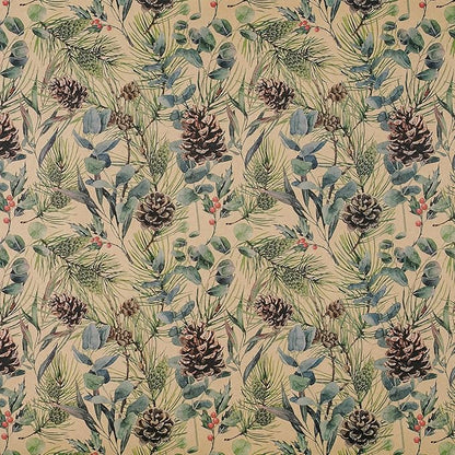 RUSPEPA 30" X 100' Kraft Christmas Wrapping Large Paper Roll, Jumbo Roll, Watercolor Pinecone and Eucalyptus Leaf Design, Kraft Gift Wrap for Christmas, Winter Holiday Party, Rustic Natural Theme