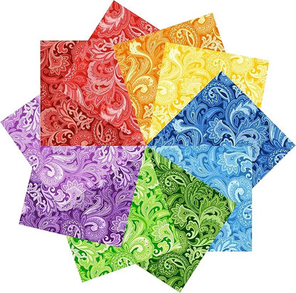 10"x 10" 50 PCS 100% Cotton Floral Fabric Squares Bundles Quilting Supplies for Sewing DIY & Quilt Beginners— Paisley