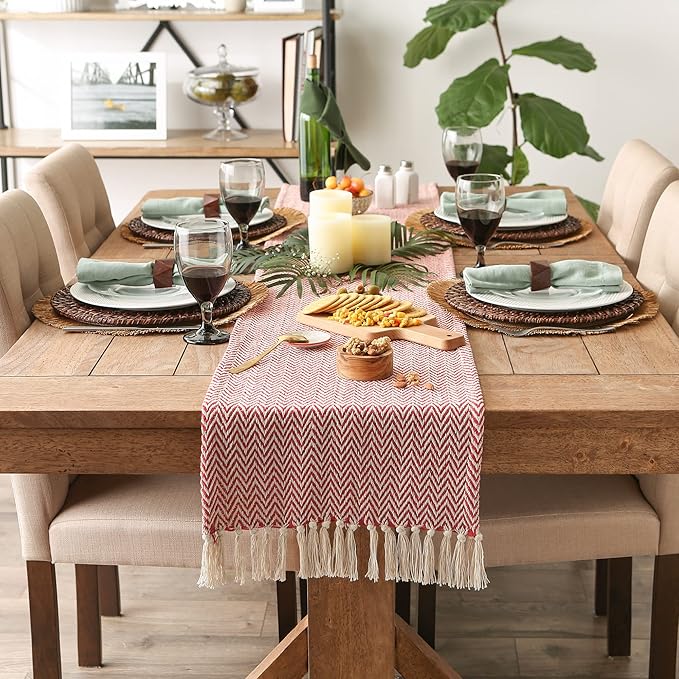 DII Woven Basic Tabletop Collection Chevron Table Runner, 15x108, Tango Red