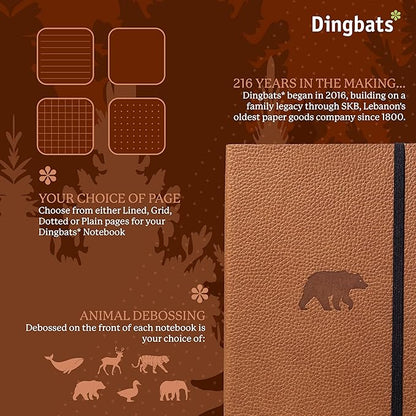 Dingbats* Wildlife Dotted Journal Notebook A5 - Vegan Leather Soft Cover, Ideal for Work, Travel - Pocket, Elastic Closure, Bookmark