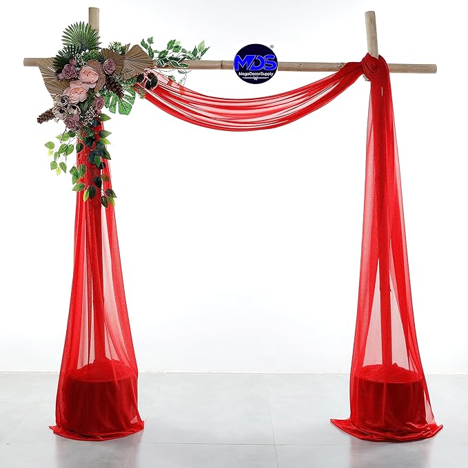 MDS Halloween Chiffon Draping Fabric - 1 Panel, 30" Wide x 100ft Long - Sheer Spooky Arbor & Canopy Drapery for Haunted House Backdrops, Party Ceilings, DIY Costumes & Themed Events - Red