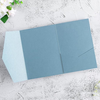 20 Pcs 5.12x7.1'' Sparkle Dusty Blue Tri-fold Laser Cut Wedding Invitation Cards for Wedding Bridal Shower Quinceañera Engagement Birthday Invitation