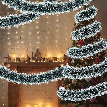 72 Feet Christmas Tinsel Garland Shiny Metallic Tinsel Twist Garland Streamers Ornaments Long Glitter Christmas Tree Hanging Decorations for Party Holiday Wedding Birthday Tree (Dark Green, Black)