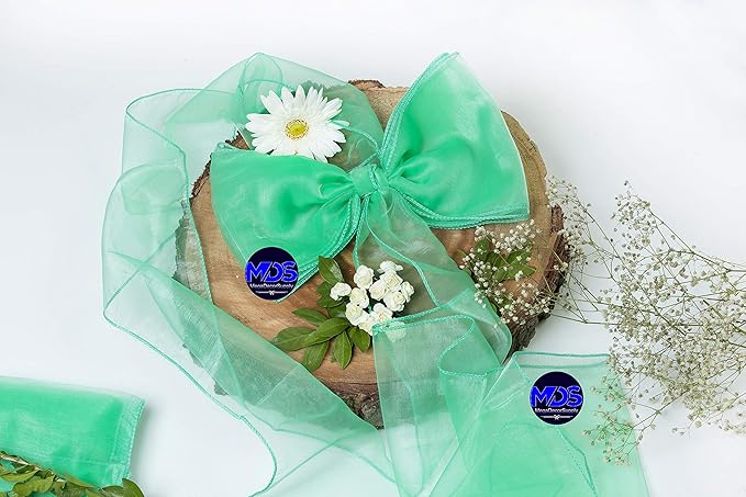 MDS Pack of 25 PCS Organza Chair Sashes Wider Dining Chair Bows Ribbon Tie Back for Wedding Party Birthday Bridal Shower Reception Event Banquet Home Chair Cover Decoration - Mint