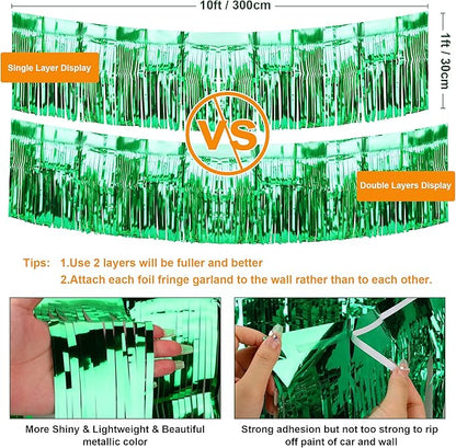 4 Pack Float Fringe Curtains, Metallic Foil Fringe Garland Shiny Tassel Foil Float Parade Float Decorations for Trailer Car Graduation Homecoming Outdoor Indoor St Patrick's Party (Green)