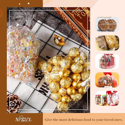 NPLUX 100 Pack Cellophane Bags Small Plastic Cookie Bag Clear Treat Bags with Twist Ties for Small Gift Party Favors, Bakery, Candy, Popcorn (8×11In)