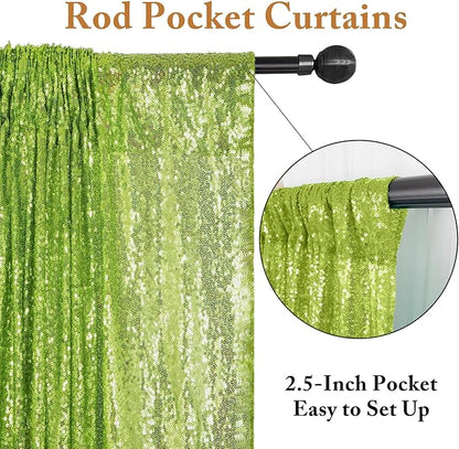 ShinyBeauty Sequin Backdrop Green 2FTx8FT 2 Pieces Olive Green Backdrop Panels Shimmer Backdrops for Parties Graduation Background Christmas Decoration