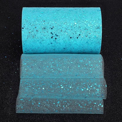 Glitter Tulle Rolls, 6” by 50 Yards (150FT) Sparkling Tulle Spool Ribbon Sequin Tulle Netting Fabric for Tutu Skirt Wedding Birthday Baby Shower (Light Blue)