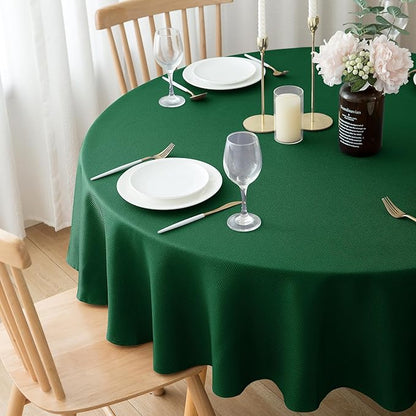 Biscaynebay 6 Pack Textured Fabric Round Tablecloths 60", Hunter Green Water Resistant Tableclothes Small Circle Folding Table Covers Linen for Dining, Kitchen, Wedding, Parties etc Machine Washable